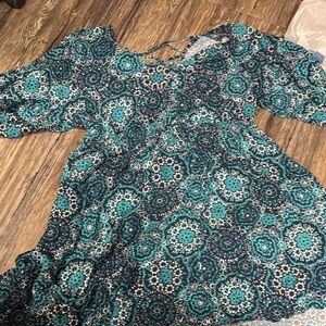 Torrid Teal and Black Patterned Midi Dress